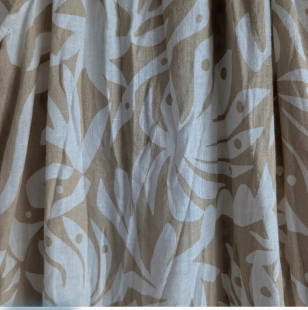 Rachel Zoe Beach Dress Coverup Linen Blend Tan White Leaf Print Small Summer - Picture 2 of 10